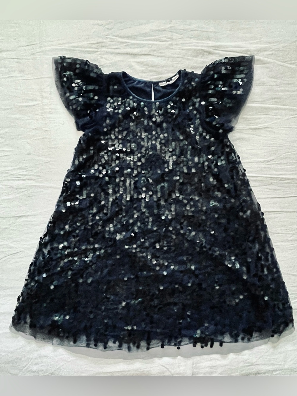 H&M Navy Sequin Flutter Sleeve Dress for Girl age 7-8 years
